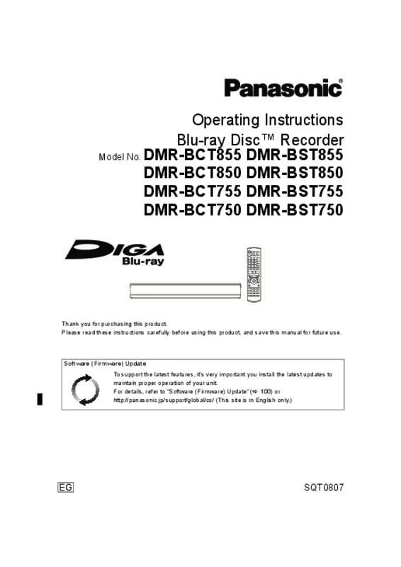 Mode d'emploi PANASONIC DMR-BCT750EG