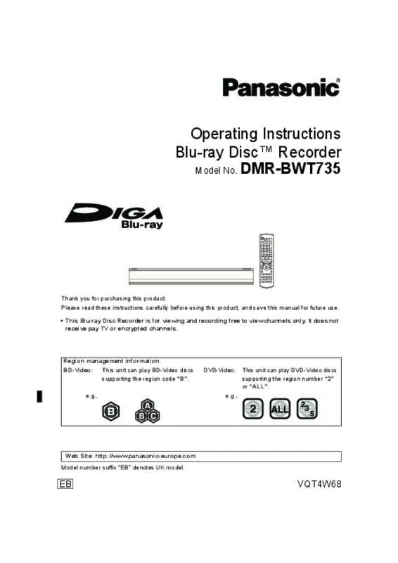 Mode d'emploi PANASONIC DMR-BWT735EB