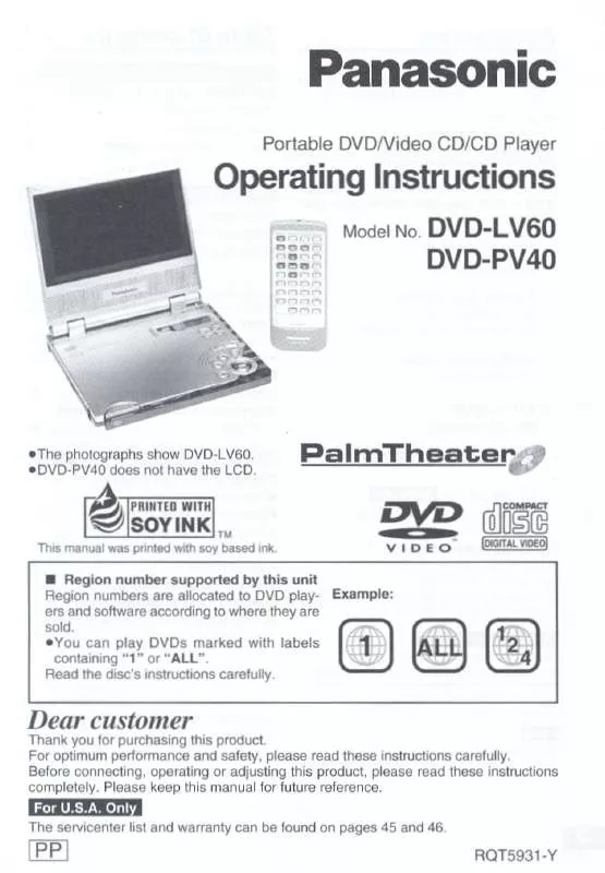Mode d'emploi PANASONIC DVD-LV60D