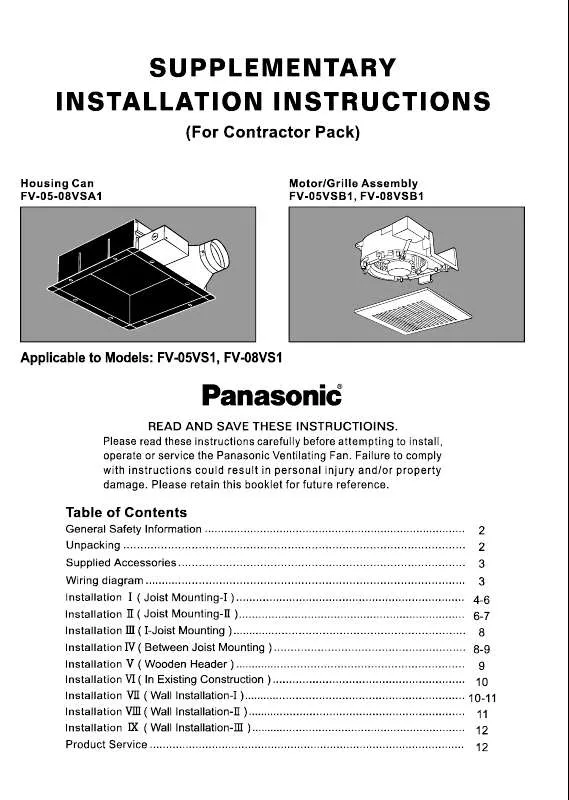Mode d'emploi PANASONIC FV05VSA1