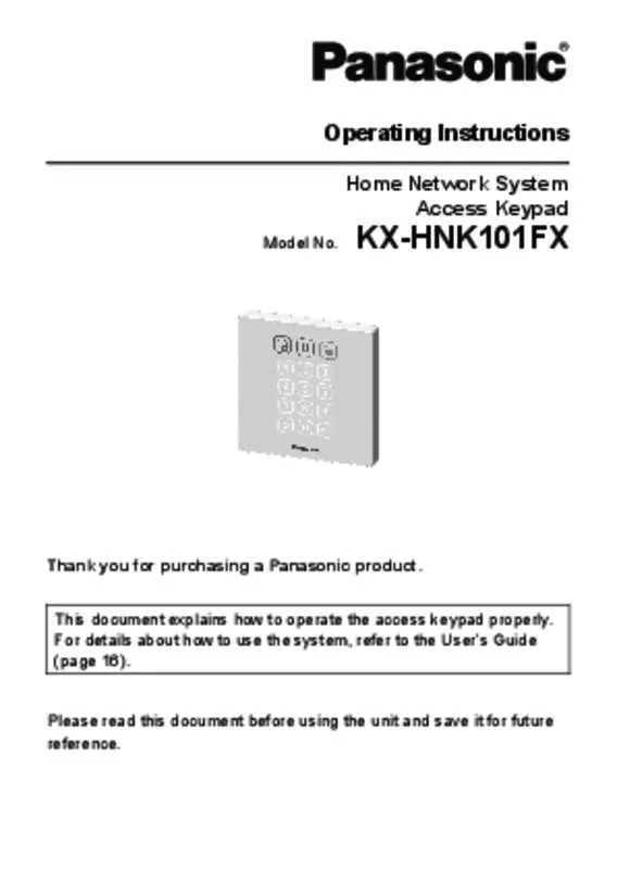 Mode d'emploi PANASONIC KX-HNK101FX