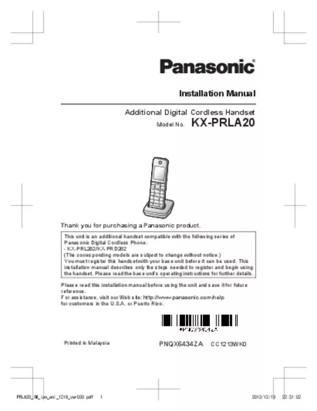 Mode d'emploi PANASONIC KX-PRLA20