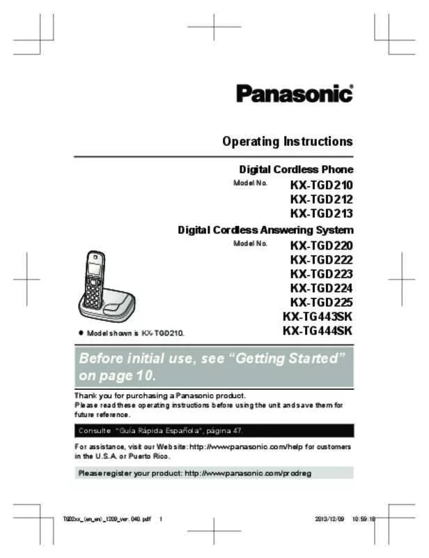 Mode d'emploi PANASONIC KX-TG443SK
