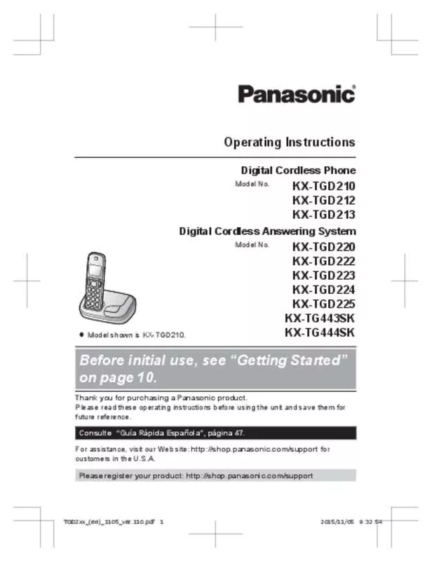 Mode d'emploi PANASONIC KXTG444SK