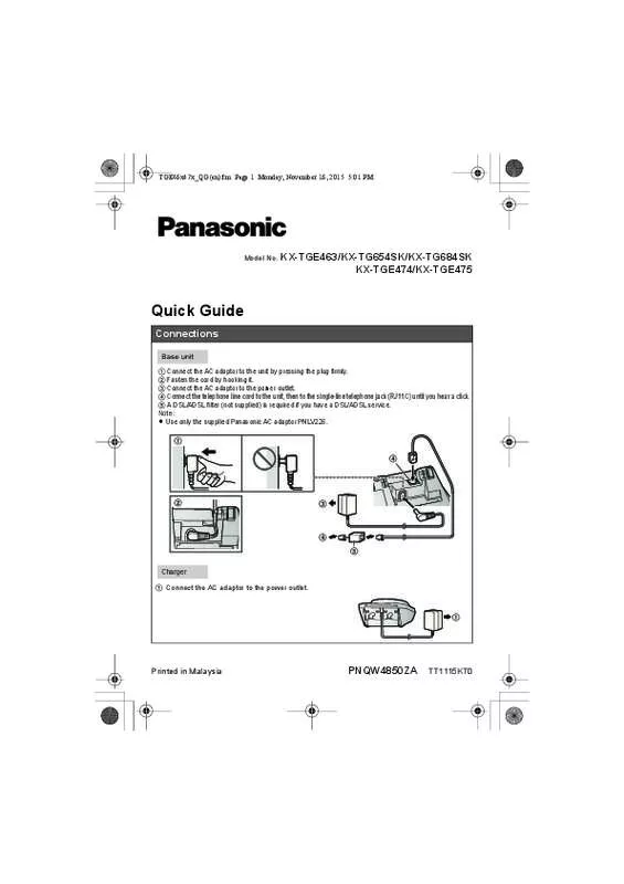 Mode d'emploi PANASONIC KX-TG654SK