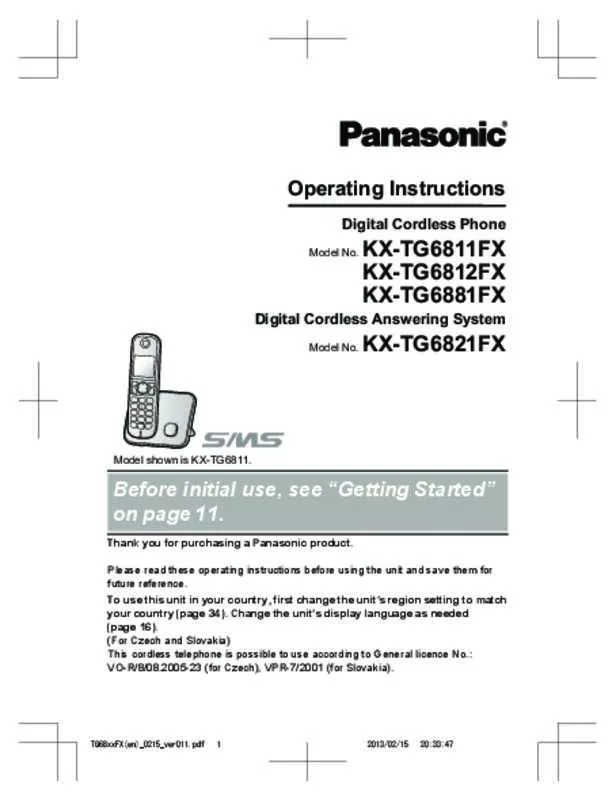 Mode d'emploi PANASONIC KX-TG6812FX