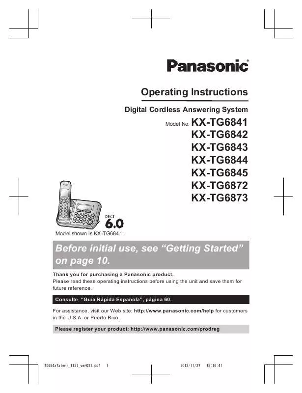 Mode d'emploi PANASONIC KX-TG6872