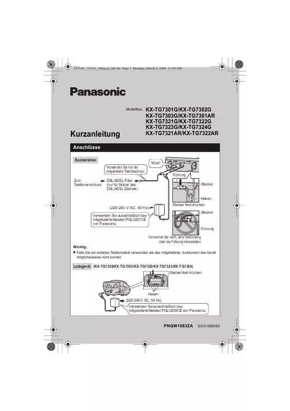 Mode d'emploi PANASONIC KXTG7303G