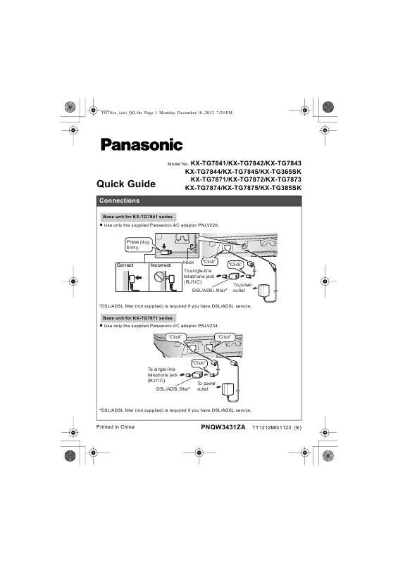 Mode d'emploi PANASONIC KX-TG7843