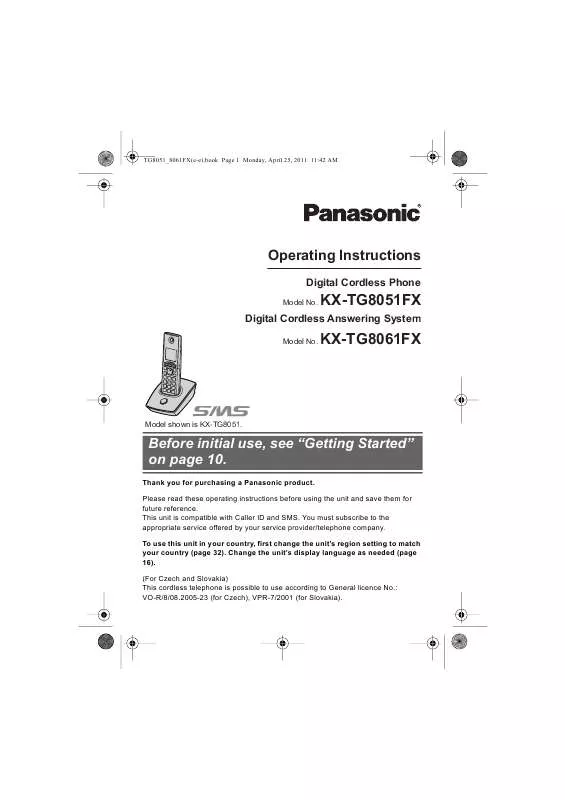 Mode d'emploi PANASONIC KX-TG8051FX