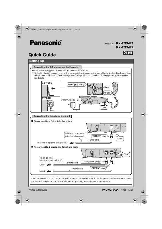 Mode d'emploi PANASONIC KX-TG9471