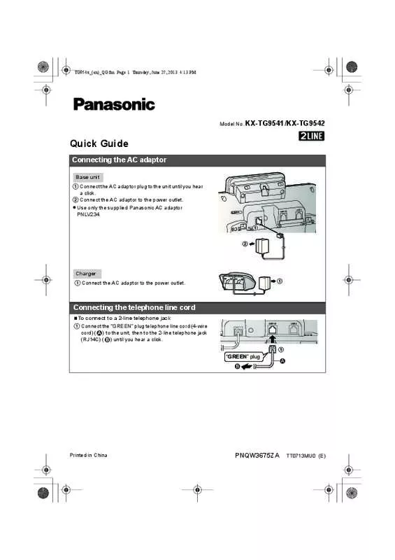 Mode d'emploi PANASONIC KX-TG9541