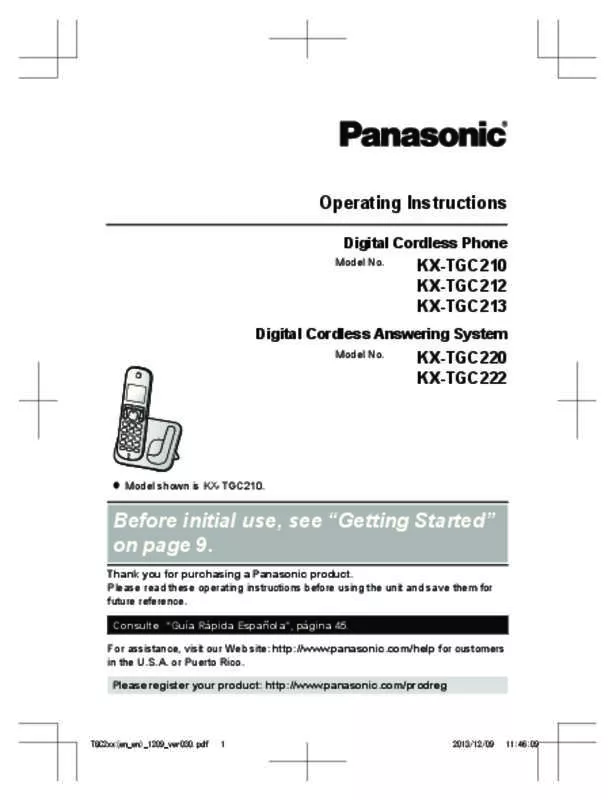 Mode d'emploi PANASONIC KX-TGC212