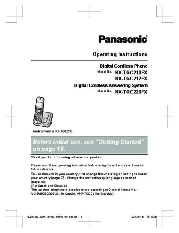 Mode d'emploi PANASONIC KX-TGC220FX