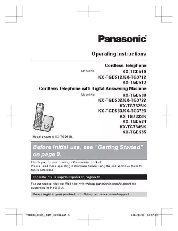 Mode d'emploi PANASONIC KX-TGD534