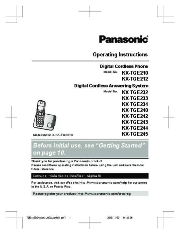 Mode d'emploi PANASONIC KX-TGE240