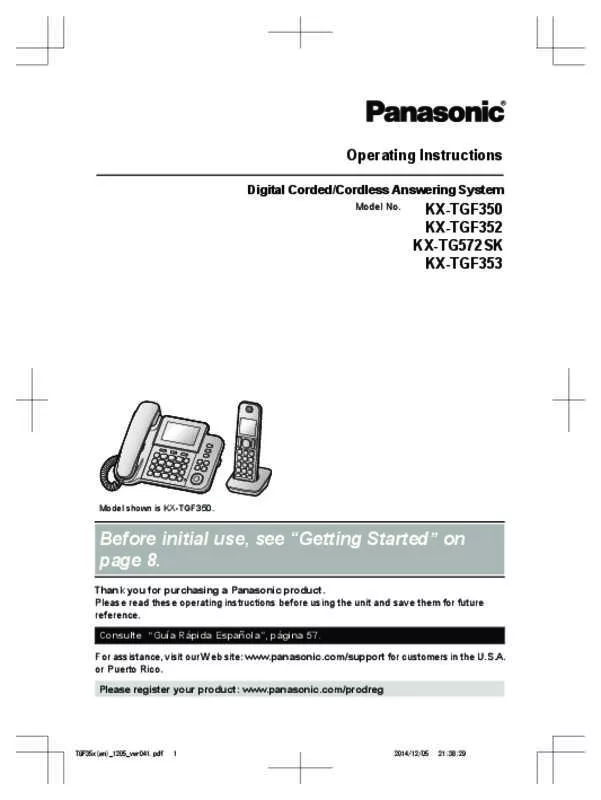 Mode d'emploi PANASONIC KXTGF350