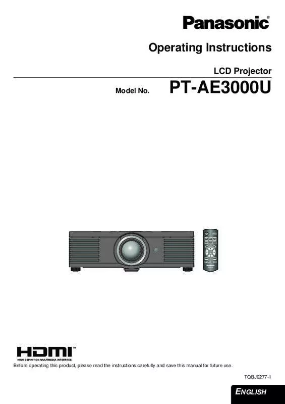 Mode d'emploi PANASONIC PT-AE3000