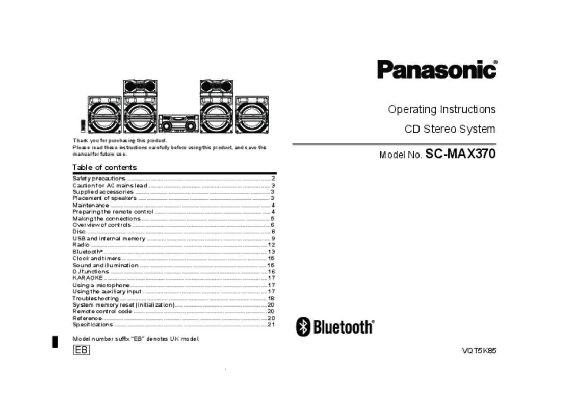 Mode d'emploi PANASONIC SC-MAX370EB
