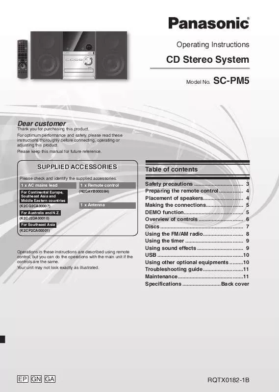Mode d'emploi PANASONIC SC-PM5