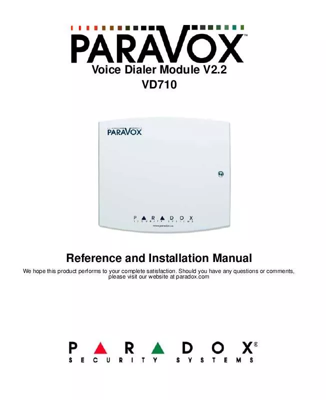 Mode d'emploi PARADOX PARAVOX VD710