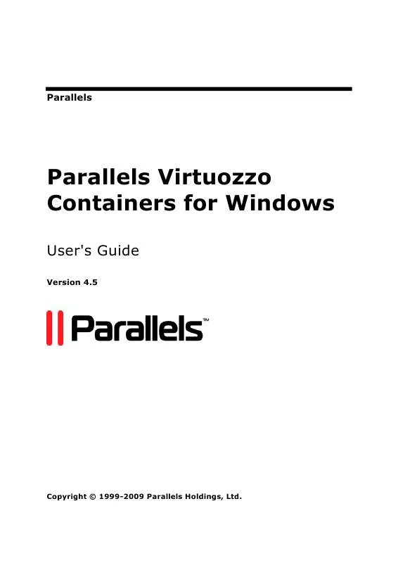 Mode d'emploi PARALLELS VIRTUOZZO CONTAINERS FOR WINDOWS