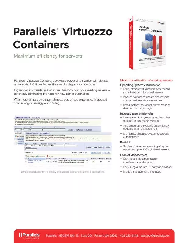 Mode d'emploi PARALLELS VIRTUOZZO CONTAINERS