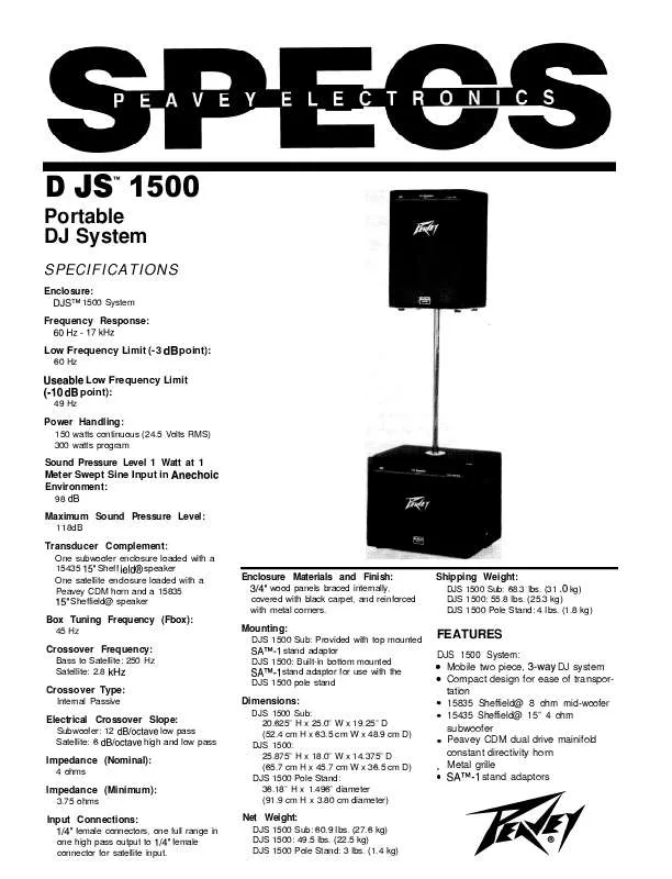 Mode d'emploi PEAVEY DJS 1500