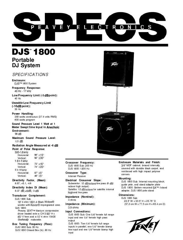 Mode d'emploi PEAVEY DJS 1800