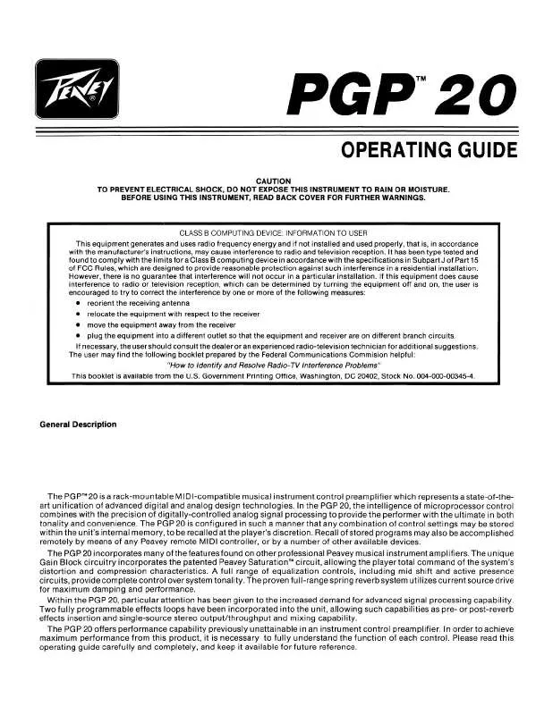 Mode d'emploi PEAVEY PGP 20
