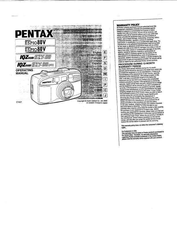 Mode d'emploi PENTAX ESPIO 80V-EZY 80