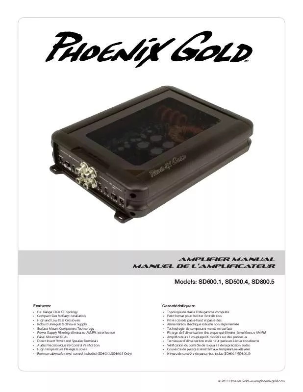 Mode d'emploi PHOENIX GOLD SD500.4