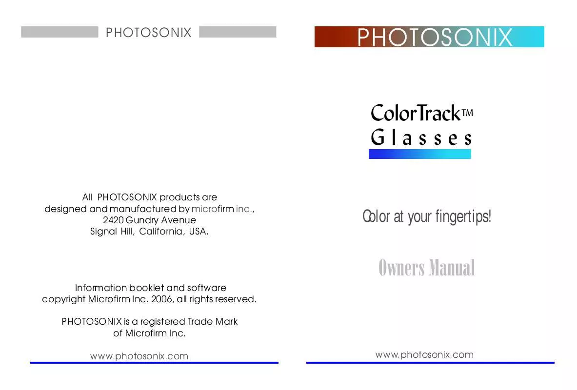 Mode d'emploi PHOTOSONIX COLORTRACK GLASSES