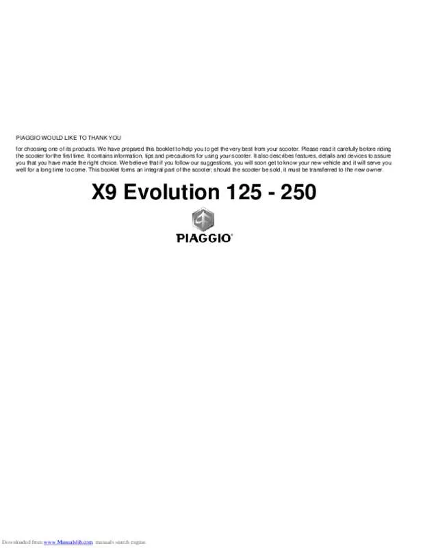 Mode d'emploi PIAGGIO X9 EVOLUTION