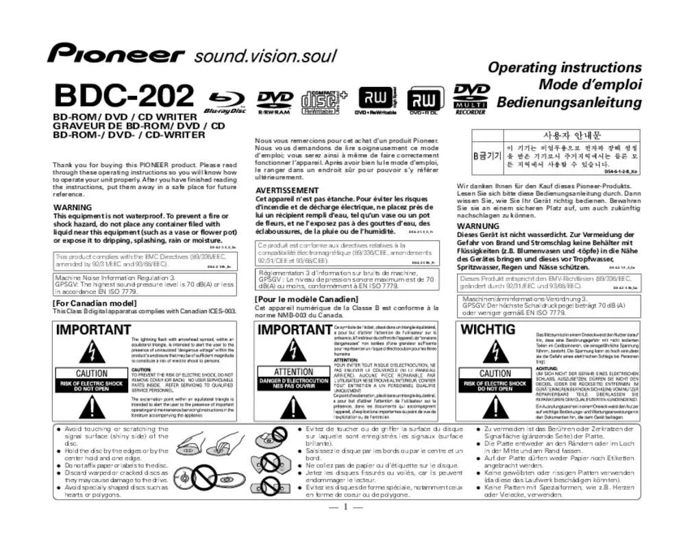 Mode d'emploi PIONEER BDC-202