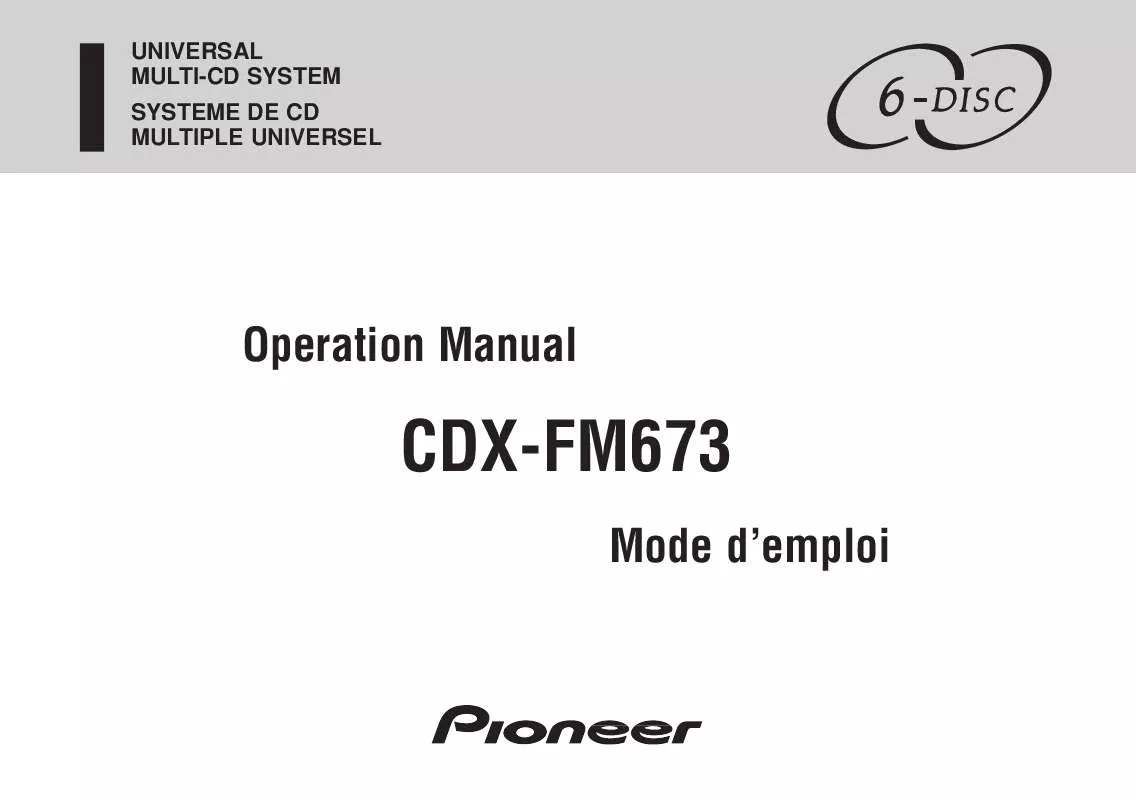 Mode d'emploi PIONEER CDX-FM673