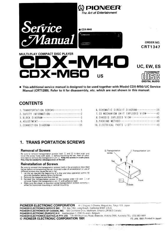 Mode d'emploi PIONEER CDX-M40