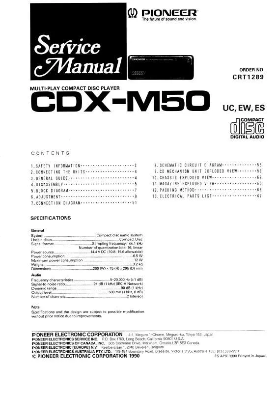 Mode d'emploi PIONEER CDX-M50