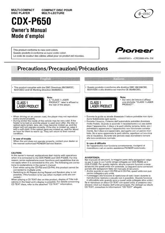 Mode d'emploi PIONEER CDX-P650