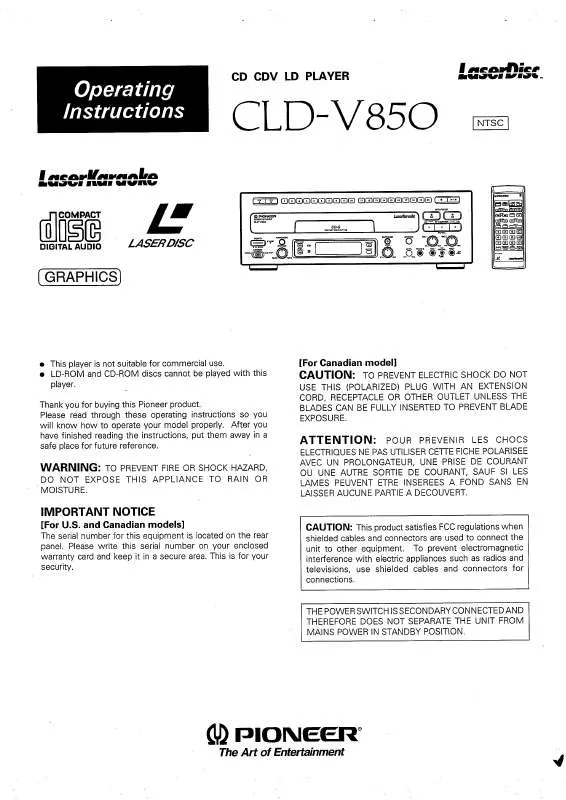 Mode d'emploi PIONEER CLD-V850