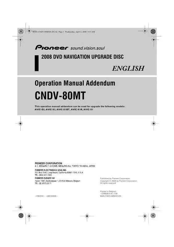 Mode d'emploi PIONEER CNDV-80MT