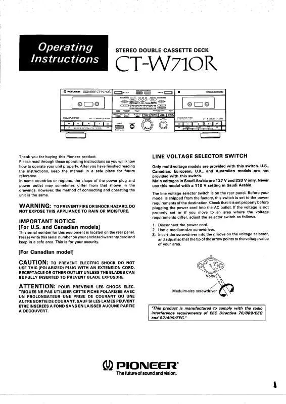 Mode d'emploi PIONEER CT-W710R
