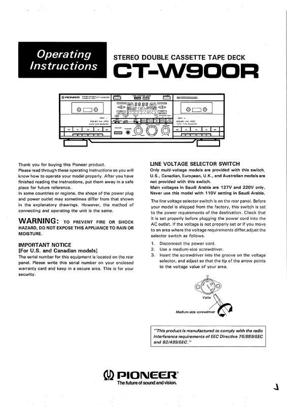 Mode d'emploi PIONEER CT-W900R
