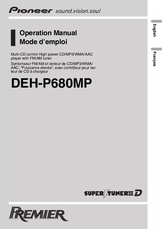 Mode d'emploi PIONEER DEH-P680MP