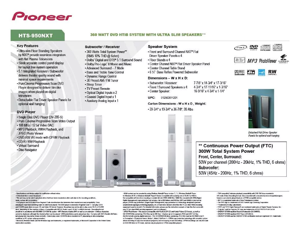 Mode d'emploi PIONEER HTS-950NXT