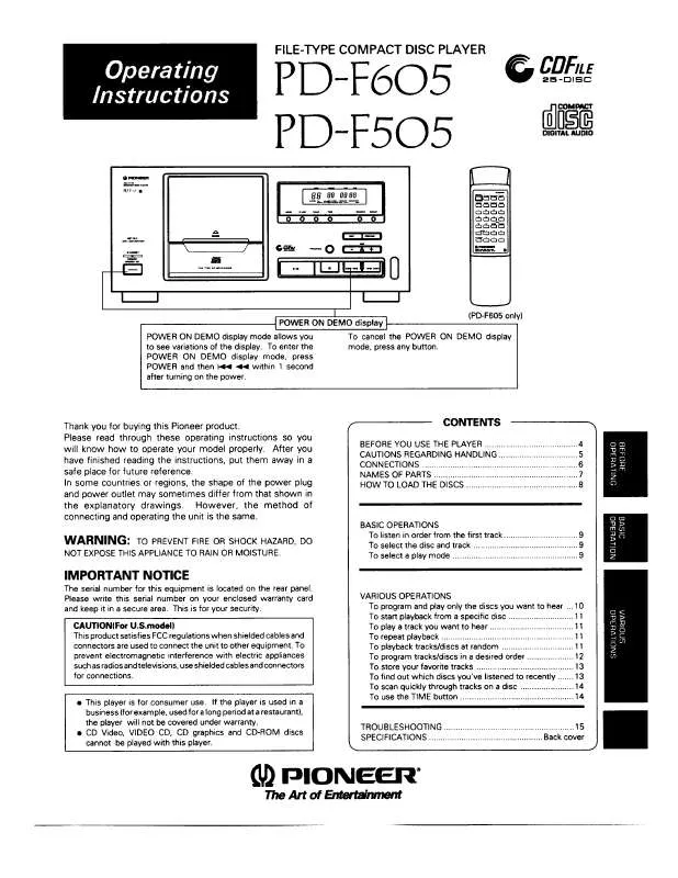 Mode d'emploi PIONEER PD-F505