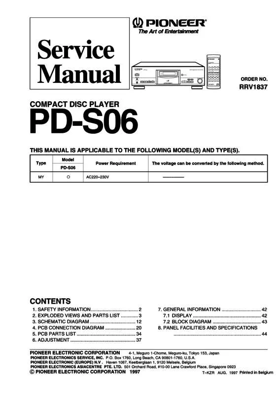 Mode d'emploi PIONEER PD-S06