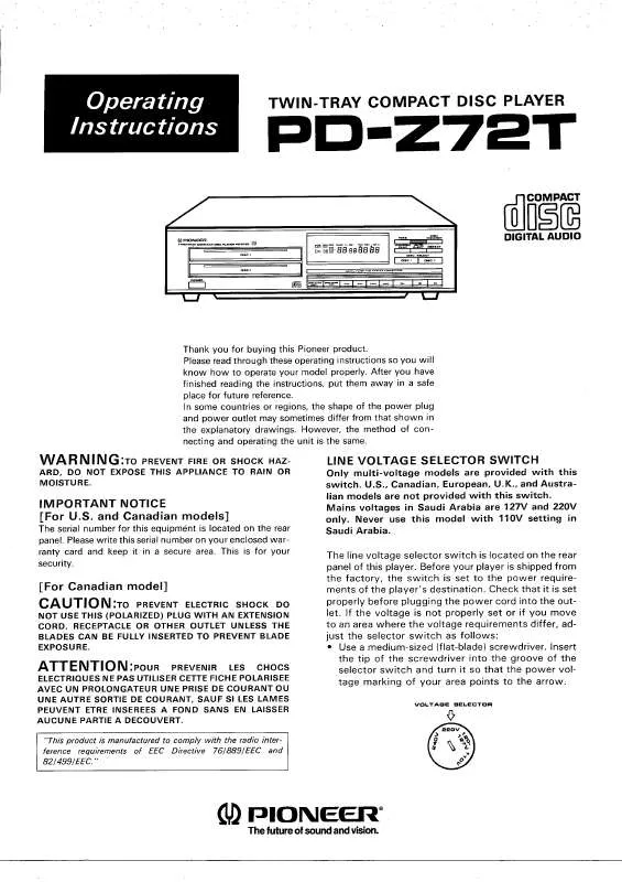 Mode d'emploi PIONEER PD-Z72T
