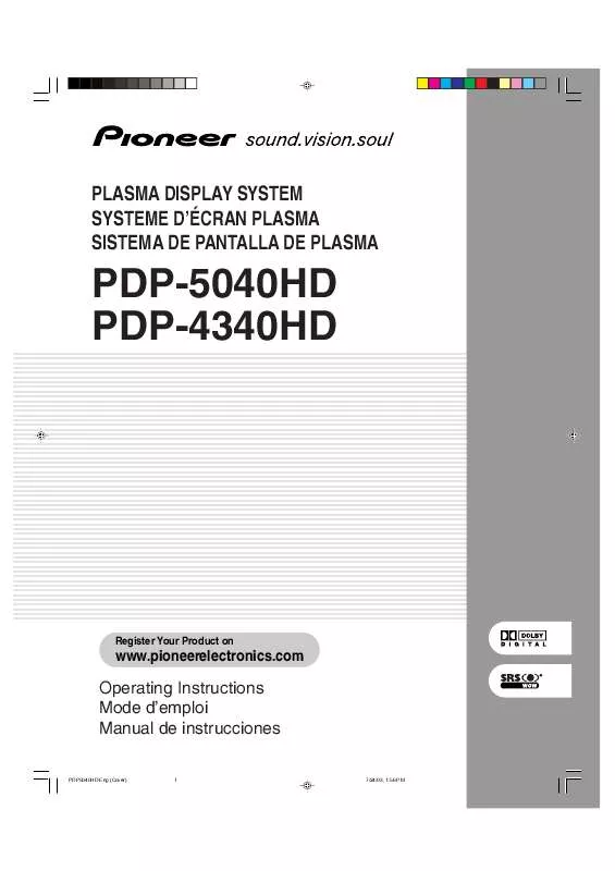 Mode d'emploi PIONEER PDP-4340HD