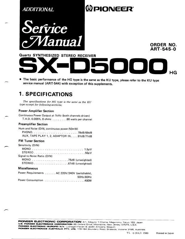 Mode d'emploi PIONEER SX-D5000